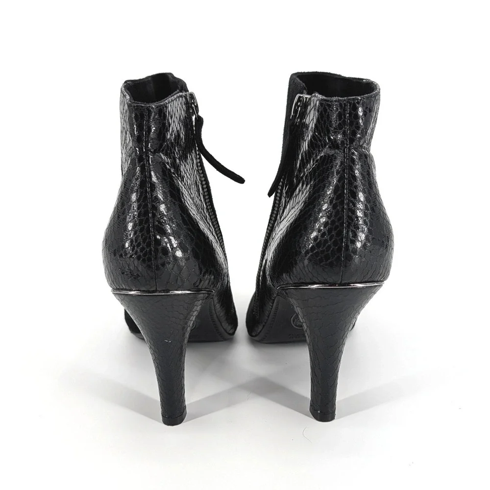 Söfft Makayla Ankle Boots Black Suede Snake Embossed Leather Heel Size 10M